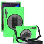 Per Samsung Galaxy Tab S8 + / Tab S8 Plus / TAB S7 FE / TAB S7 + Antifondo antiurto Silicone + custodia protettiva per PC con supporto e tracolla e cinturino a mano (verde)