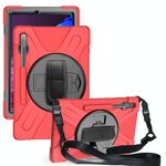 Per Samsung Galaxy Tab S8 + / TAB S8 Plus / Tab S7 FE / TAB S7 + Anti-antiurto Variopinto Silicone + PC Cassa protettiva con supporto e tracolla e cinturino a mano (rosso)