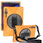 Per Samsung Galaxy Tab S8 + / TAB S8 PLUS / TAB S7 FE / TAB S7 + Ammortizzatore colorato in silicone + custodia protettiva per PC con supporto e tracolla e cinturino a mano (arancione)