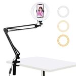 PULUZ 7,9 pollici 20 cm Anello di luce curva + Supporto da tavolo USB 3 modalità Dimmerabile Doppia temperatura colore LED Vlogging Selfie Fotografia Luci video con morsetto per telefono (Nero)