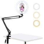 PULUZ 10,2 pollici 26 cm Anello con luce curva + Supporto da tavolo USB 3 modalità Dimmerabile Doppia temperatura colore LED Vlogging Selfie Fotografia Luci video con morsetto per telefono (Nero)