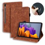 Per Samsung Galaxy Tab S8 + / TAB S8 Plus / Tab S7 FE / TAB S7 + Struttura del vitello Struttura in pelle orizzontale in rilievo in gita in pelle orizzontale con titolare e slot per schede e cornice fotografica (marrone)