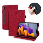 Per Samsung Galaxy Tab S8 + / TAB S8 Plus / TAB S7 FE / TAB S7 + Struttura del vitello Struttura in pelle orizzontale in rilievo in rilievo in pelle con supporto e carta Slot e cornice fotografica (rosso)
