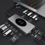 Basix T15 15 in 1 USB-C / Type-C a HDMI + VGA + USB 3.0x4 + USB 2.0x3 + SD + TF + RJ45 + PD + 3.5 Audio + Convertitore 10W