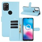 Per Alcatel 3X 2020 Custodia protettiva a vibrazione orizzontale con struttura litchi con supporto e slot per schede e portafoglio (blu)