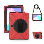 Per Samsung Galaxy Tab Active Pro T540 / T545 / Tab Active4 Pro Custodia protettiva in silicone colorato antiurto + PC con supporto e cinturino per impugnatura (rosso)