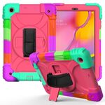 Per Samsung Galaxy Tab A 10.1 (2019) T510 / T515 Custodia combinata antiurto PC + silicone con supporto e tracolla e tracolla (colorata + rosa rossa)