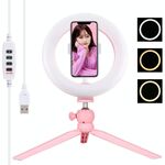 Pulluz 7.9 pollici 20 cm luce + desktop treppiede montaggio USB 3 modalità dimmerabile doppia temperatura colore a led luce curva anello vlogging selfie bellezza fotografia video luci con morsetto telefonico (rosa)