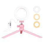 PULUZ 4,7 pollici 12 cm luce + supporto treppiede da tavolo USB 3 modalità dimmerabile LED anello vlogging selfie fotografia luci video con scarpa fredda testa a sfera treppiede (rosa)
