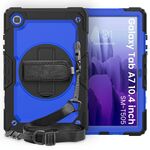 Per Samsung Galaxy Tab A7 (2020) T500 / T505 Custodia protettiva antiurto in silicone colorato + PC con supporto e tracolla e tracolla e slot per penna (nero blu)