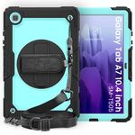 Per Samsung Galaxy Tab A7 (2020) T500 / T505 Custodia protettiva antiurto in silicone colorato + PC con supporto e tracolla, tracolla e slot per penna (nero azzurro)