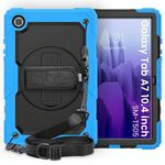 Per Samsung Galaxy Tab A7 (2020) T500 / T505 Custodia protettiva antiurto in silicone colorato + PC con supporto e tracolla e tracolla e slot per penna (azzurro)