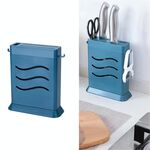 Portacoltelli invisibile multifunzionale a tre fori da cucina Scaffale per utensili da cucina con scarico cavo (blu scuro)