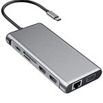 12 in 1 HDMI x2 + USB3.0 + USB2.0 + PD Ricarica + VGA + RJ45 + Jack da 3,5 mm + TF / SD x2 Type-C / USB-C HUB Docking Station (grigio scuro)