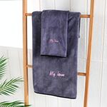 Asciugamano da bagno in fibra assorbente morbida e spessa, specifica: asciugamano + asciugamano da bagno (grigio)