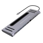 9199 12 in 1 USB-C / Type-C to USB-C / Type-C + TF / SD Card Slot + RJ45 + 3.5mm Audio + PD USB-C / Type-C Charging + 2 HDMI + 4 USB 3.0 Ports Multifunctional Docking station per convertitore HUB