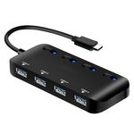 HUB 4 x USB 3.0 ad alta velocità a USB-C / Type-C con interruttore (nero)