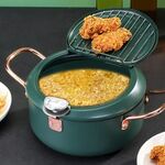 Pentola per friggere da 20 cm per uso domestico con controllo della temperatura della padella antiaderente (verde oliva)