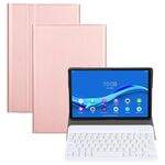 Tastiera Bluetooth rimovibile AM11 2 in 1 + custodia protettiva in pelle con supporto per Lenovo M10 FHD REL TB-X605FC / LC (oro rosa)