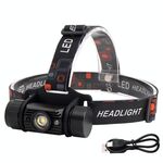 Faro a induzione LED Ricarica USB Esterno Impermeabile Luce forte Torcia in alluminio per pesca (Faro + 2 batterie)