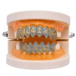Bretelle Hip Hop Halloween Vampire 8 Zircon, Colore: Gold Upper Teeth