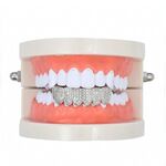 Accessori per Halloween Bretelle Hip-Hop con zirconi micro-intarsiati, colore: denti inferiori argento
