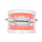 Hip-Hop placcato in oro con micro zirconi intarsiati 8 bretelle in oro, colore: denti superiori argento