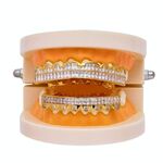 Bretelle Hip Hop con 8 denti quadrati in zirconio, colore: oro