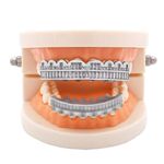 Bretelle Hip Hop 8 denti quadrati in zirconio con denti d'oro, colore: denti superiori argento