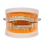 Bretelle Hip Hop 8 denti quadrati in zirconio con denti d'oro, colore: denti superiori oro