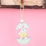 5 confezioni di oggetti decorativi per ciondoli in legno di Pasqua con atmosfera festiva (guscio d'uovo di coniglio giallo)