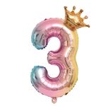 Palloncino digitale con corona di colore sfumato da 32 pollici Palloncino con pellicola per decorazione compleanno per bambini (Numero 3)