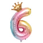 Palloncino digitale con corona di colore sfumato da 32 pollici Palloncino con pellicola per decorazione compleanno per bambini (Numero 6)