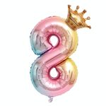 Palloncino digitale con corona di colore sfumato da 32 pollici Palloncino con pellicola per decorazione compleanno per bambini (Numero 8)
