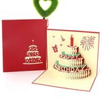 2 pezzi 3D tridimensionale torta compleanno carta regalo fatto a mano per bambini piccola carta (copertina rossa)