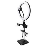 Staffa per telefono cellulare per tablet da tavolo con regolazione telescopica Live Frame, specifica: K07 a tre posti con luce di riempimento (nera)