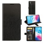 Per Alcatel 1s 2021 / 3L 2021 R64 Texture Singola custodia protettiva orizzontale orizzontale con supporto e schede slot e portafoglio e cornice fotografica (nero)