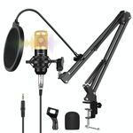 Puluz Condenser Microfono Studio trasmessa kit per microfoni canti professionisti con braccio a forbice sospensione e montaggio sugli shock metallici e scheda audio USB (Gold)