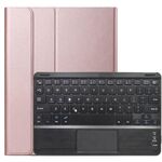 Dy-E10 2 in 1 tastiera Bluetooth rimovibile + custodia protettiva in pelle con touchpad e supporto per Lenovo Tab E10 (oro rosa)