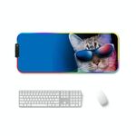 350x900x4mm F-01 Transfer termico in gomma RGB Pad Mouse antiscivolo luminoso (occhiali gatto)