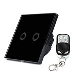 Interruttore a muro per pannello in vetro temperato da 86 mm 2 gang Interruttore tattile per casa intelligente con telecomando RF433, CA 110 V-240 V (nero)