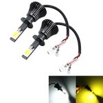 2 PCS H1 DC 12V 6W 6000K + 3500K Fendinebbia a LED per auto con lampade COB a doppia faccia (luce bianca + luce gialla)
