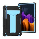 Per Samsung Galaxy Tab S8 / GALAXY TAB S7 T870 / T875 Staffa a forma di T Contrasto Colore antiurto antiurto PC + custodia protettiva in silicone (nero + blu)