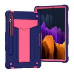 Per Samsung Galaxy Tab S8 / GALAXY TAB S7 T870 / T875 Staffa a forma di T Contrasto Colore antiurto antiurto PC + custodia protettiva in silicone (navy + rose rossa)