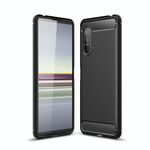 Per Sony Xperia 5 II Custodia in TPU in fibra di carbonio con trama spazzolata (nera)