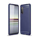 Per Sony Xperia 5 II Custodia in TPU con trama spazzolata in fibra di carbonio (blu navy)