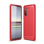Per Sony Xperia 5 II Custodia in TPU in fibra di carbonio con trama spazzolata (rossa)