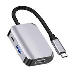 HW-6003 Convertitore adattatore per docking station 3 in 1 da tipo C / USB-C a HDMI + PD + USB 3.0 (grigio)