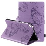 Per Samsung Galaxy S6 Lite P610 Custodia in pelle a vibrazione orizzontale con motivo a farfalla stampata a pressione con supporto e slot per schede e portafoglio e funzione sleep / wake-up (viola)