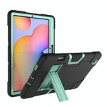 Per Samsung Galaxy Tab S6 Lite P610 Robot a colori a contrasto Custodia protettiva in silicone antiurto + PC con supporto (nero + verde menta)